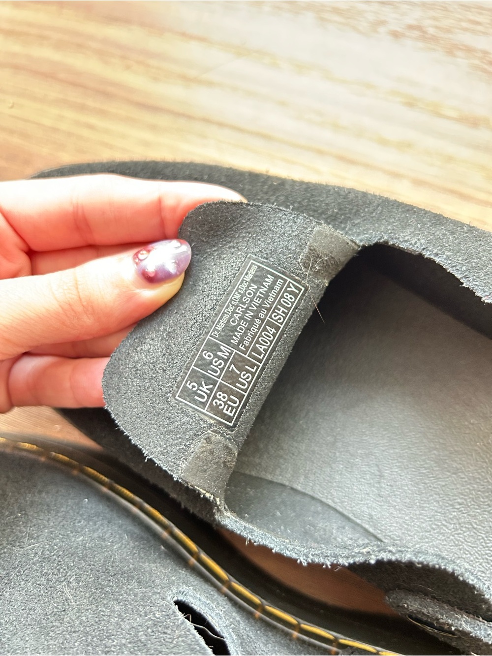 Dr. Martens Black Suede Slip-On Clog Mules with Yellow Stitching - Picture 3 of 4